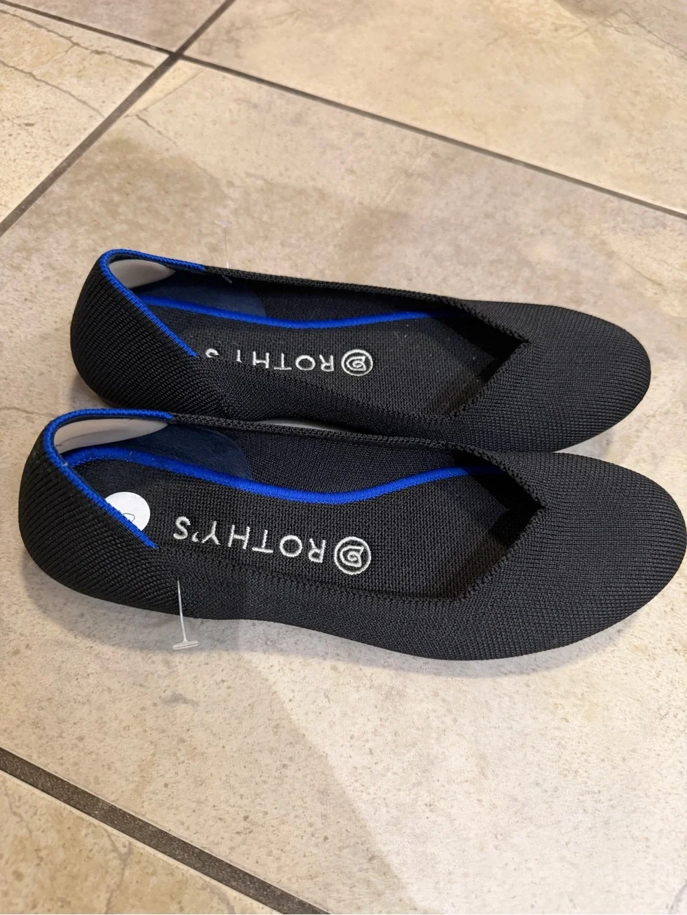 Rothy's Black Knit Flats with Blue Trim